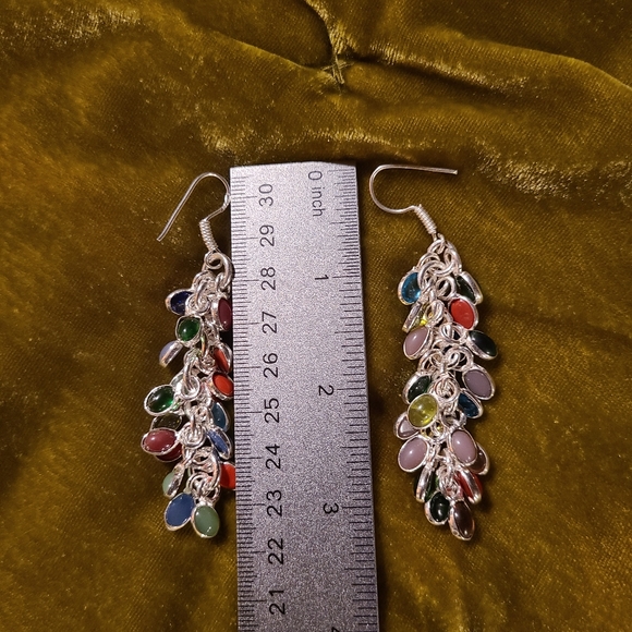 Silver gemstone drop dangle earrings - Picture 2 of 7